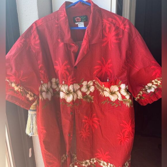 Men's Fashionable Hawaiian Style Shirt Ali fashions red Hibiscus SZ XXL - Picture 1 of 7